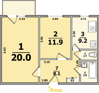 Планировки: 2-Комнатные, 9-ти этажные дома (кирпичные, улучшенный проект)
