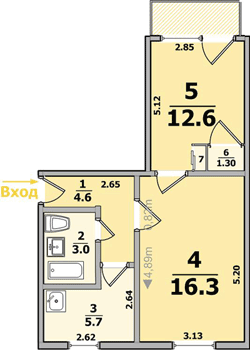 Планировки: 2-Комнатные, 5-ти этажные дома (панельные, смежная комната)
