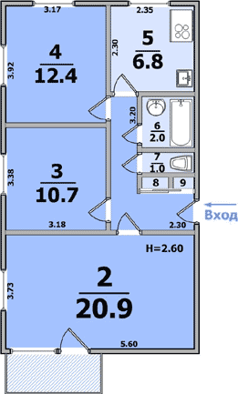 Планировки: 3-Комнатные, 9-ти этажные (кирпичные, один балкон)
