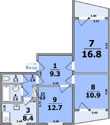 Планировки: 3-Комнатные, 16-ти этажные дома (косые лоджии)
