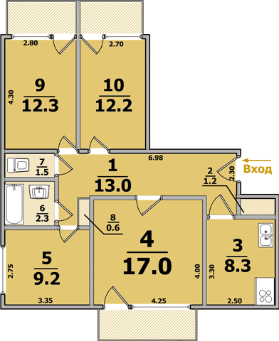 Планировки: 4-Комнатные, 9-ти этажные (кирпичные, 3 балкона)
