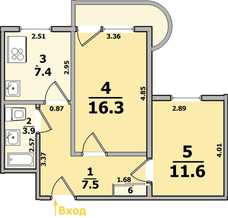 Планировки: 2-Комнатные, 9-ти этажные дома (кирпичные, закругленный балкон)
